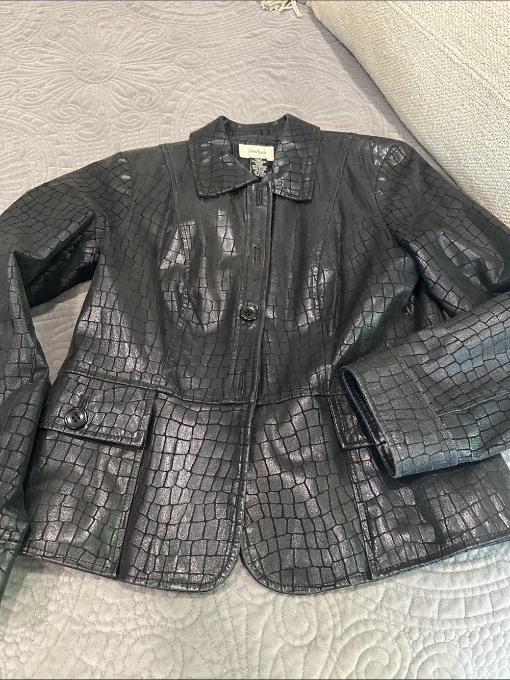 Neiman Marcus Croc-Embossed Leather Jacket